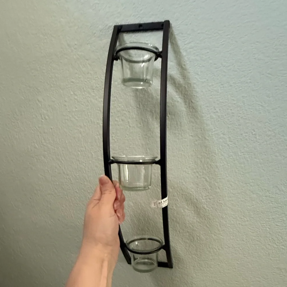 Metal Wall-Mounted Candle Holder — Black - pair of 2